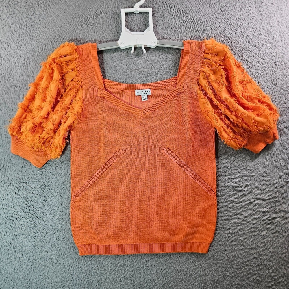 NWOT Current Air Anthropologie Cropped Top Women Medium Fringe‎ Sleeve Orange